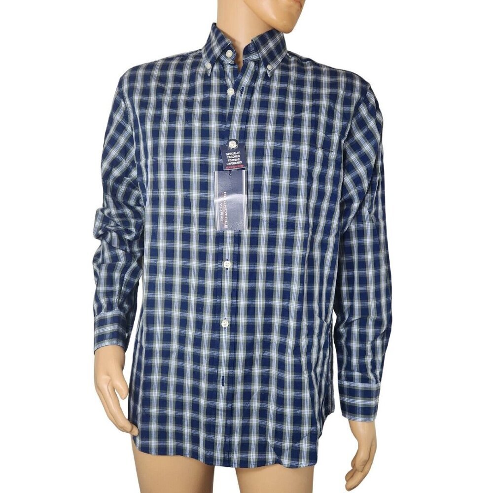 Roundtree Yorke Men's Shirt Size M Blue Green Plaid Long Sleeve Button Up (18)